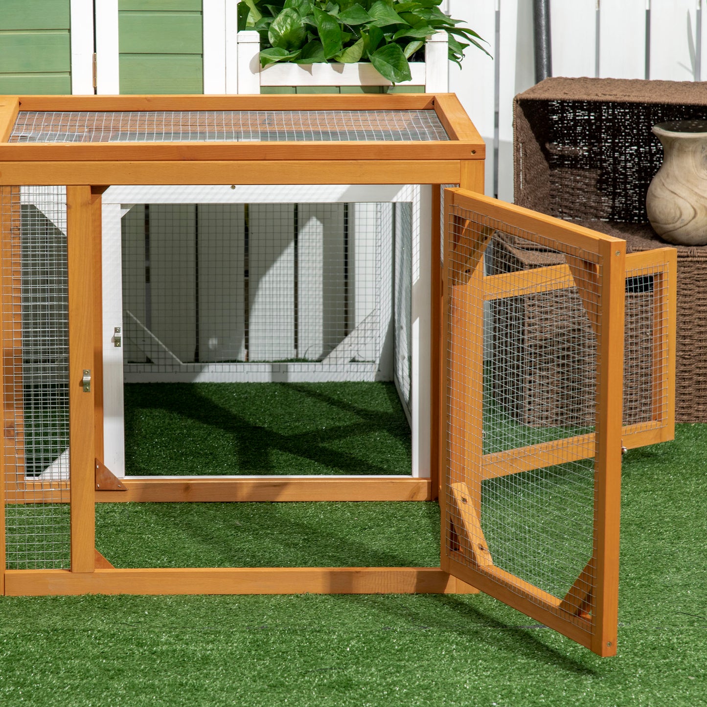 55" Wooden Chicken Coop Extension Outdoor with Roosting Bars, Combinable Design, Orange