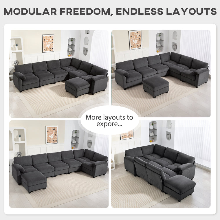 Oversized Corduroy U-Shaped Modular Sectional - Charcoal Grey
