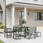 9 Pieces Wicker Patio Dining Set with 4 Armchairs, 4 Stools, Tempered Glass Top, Removable Cushions, Light Grey