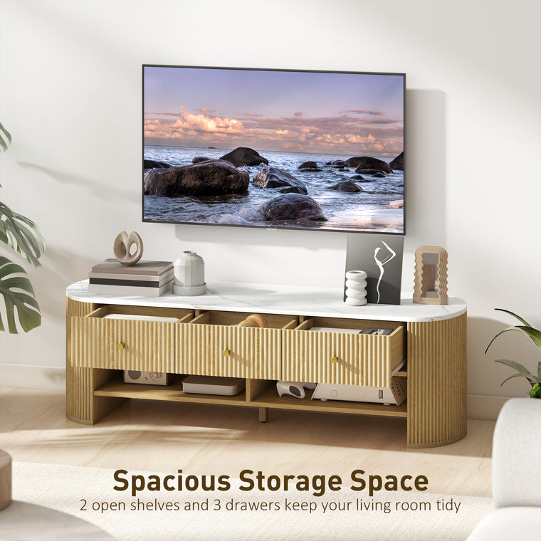 Marble-Effect TV Stand with 3 Drawers, Up to 65"