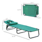 Folding Outdoor Lounge Chair, Portable Reclining Beach Lounger with Face Hole, Detachable Pillow, 3-Position Adjustable Backrest, For Patio, Garden, Poolside, Green
