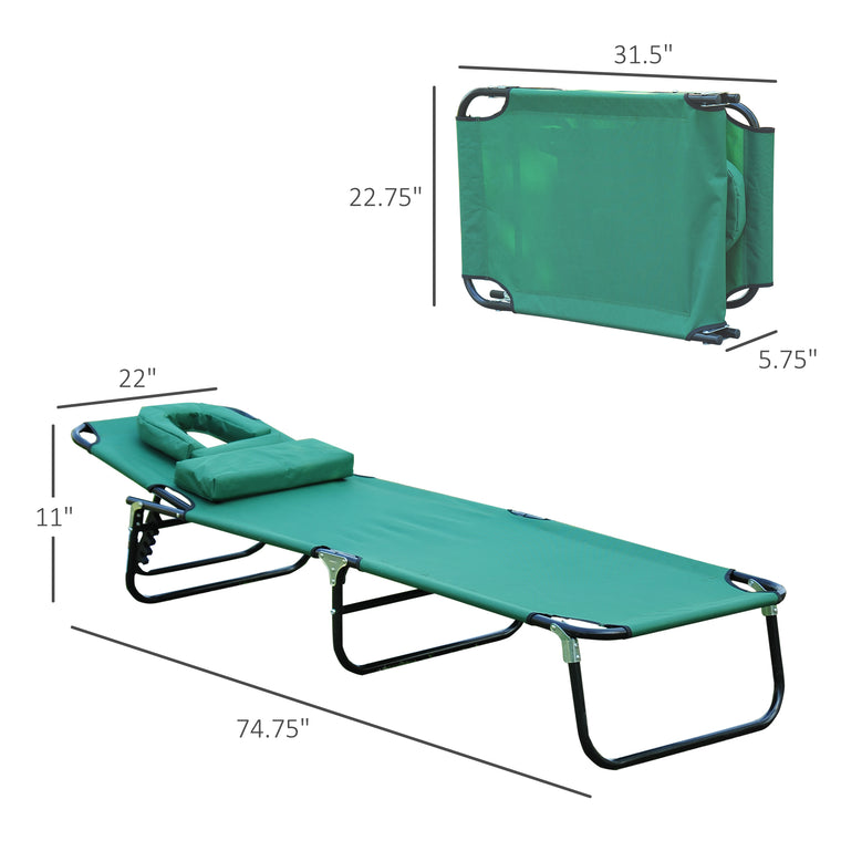 Folding Beach Lounger with Face Hole & 3-Position Backrest