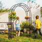 7.4ft Steel Garden Arch with Gate, Garden Arbor Trellis for Climbing Plants, Roses, Vines, Wedding Arch for Outdoor, Garden, Lawn, Backyard, Black