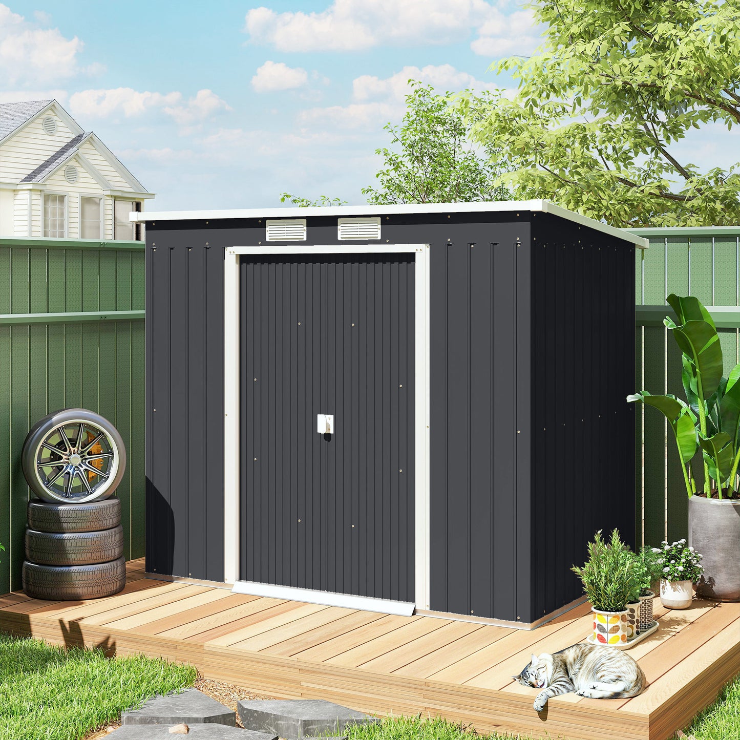 7' x 4' Galvanized Steel Garden Shed with Foundation Kit