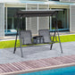 2 Person Covered Porch Swing Patio Swing with Pivot Storage Table, Cup Holder, & Adjustable Overhead Canopy, Black