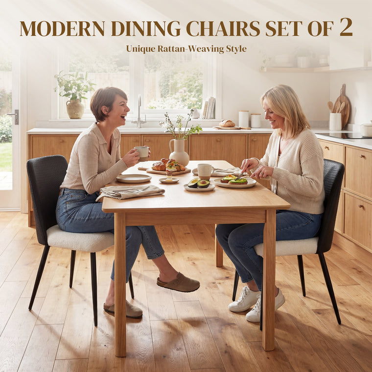 Upholstered Dining Chairs Set of 2 with Steel Legs - Black