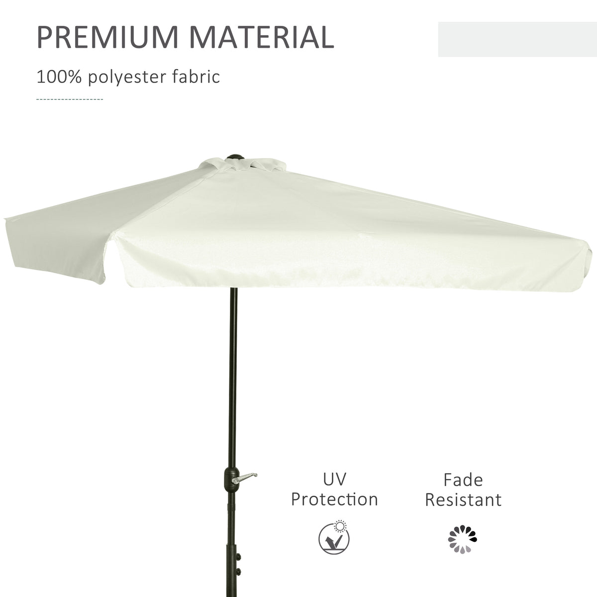 7.5ft Cream Half Parasol with Crank Handle & Top Vent