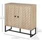Modern Sideboard, Buffet Cabinet with 2 Chevron Doors and Adjustable Shelf, Kitchen Storage Cabinet with Steel Base, Coffee Bar Cabinet, 31.5" H, Oak
