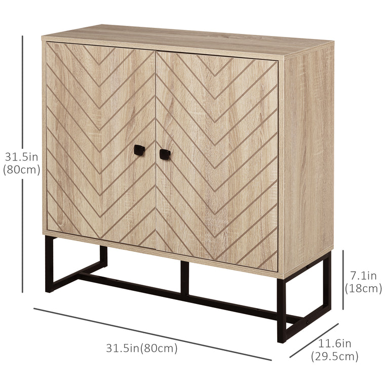 Sideboard Buffet with Chevron Doors and Steel Base - Oak