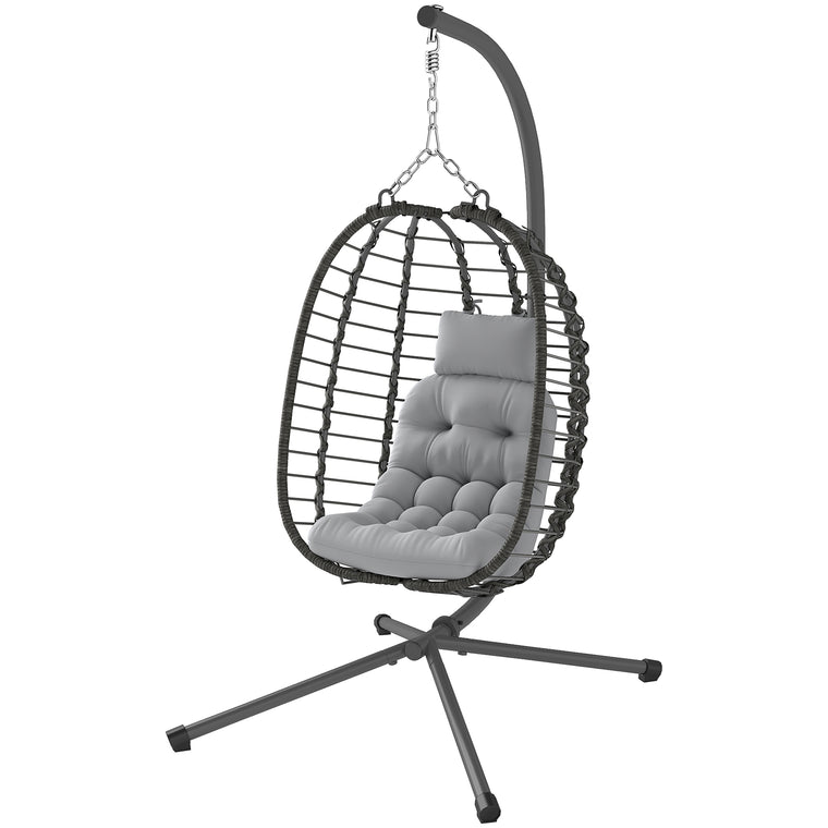 Wicker Rattan Hanging Egg Chair with Cushion and Headrest