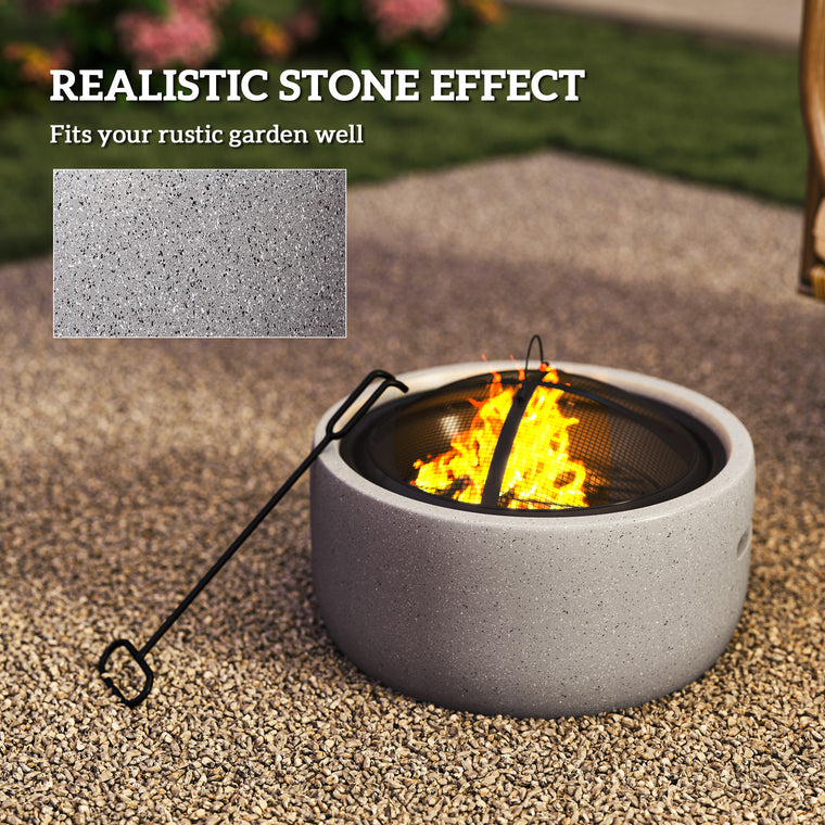 18" Grey Round Wood-Burning Fire Pit with Spark Screen