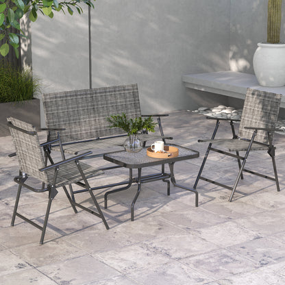 Outdoor 4 Pieces Patio Furniture Set, Garden Set with Two Foldable Armchairs, a Loveseat & Glass Top Table, Mixed Grey - Grey