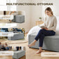 Storage Ottoman Bench, Linen-Look Fabric Upholstered Ottoman with Storage, Wide Padded Seat, Light Grey