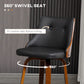 Bar Height Bar Stools Set of 2, PU Leather Upholstered Swivel Barstools with Solid Wood Legs Footrest and Tufted Back, Black