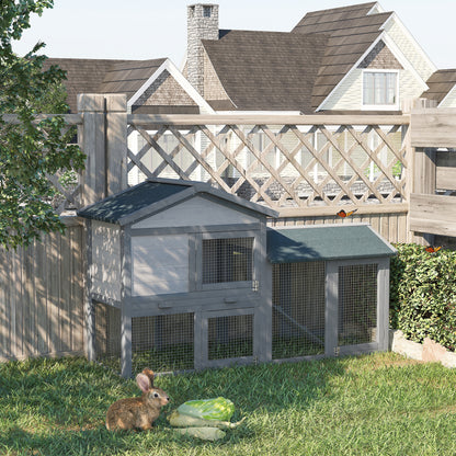 Dark Grey Wood Rabbit Hutch with Asphalt Roof & Ramp
