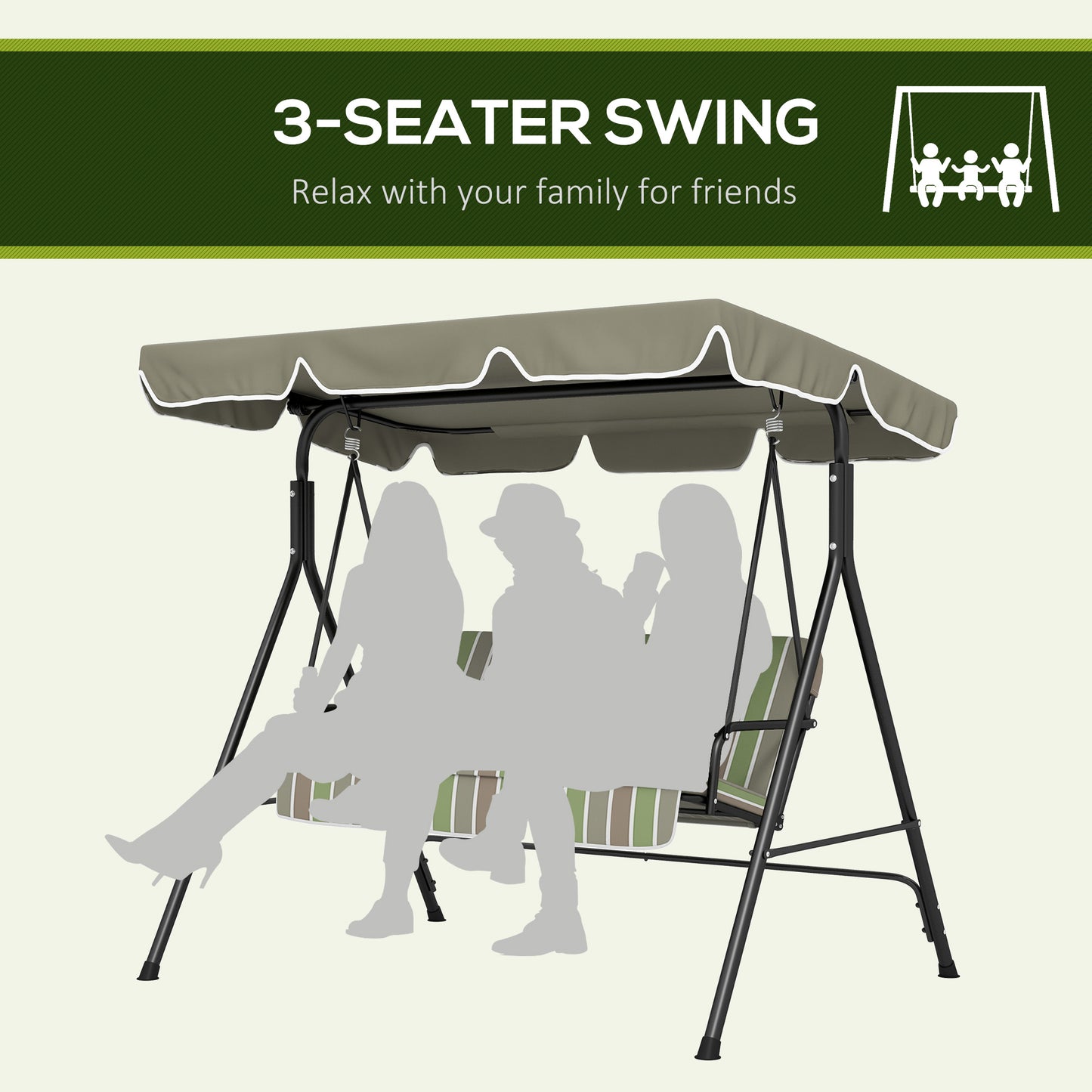 3-Seater Outdoor Porch Swing with Adjustable Canopy, Patio Swing Chair for Garden, Poolside, Backyard, Red