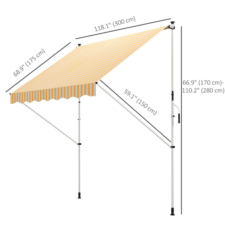 10' x 5' Yellow Manual Retractable Awning with Support Pole