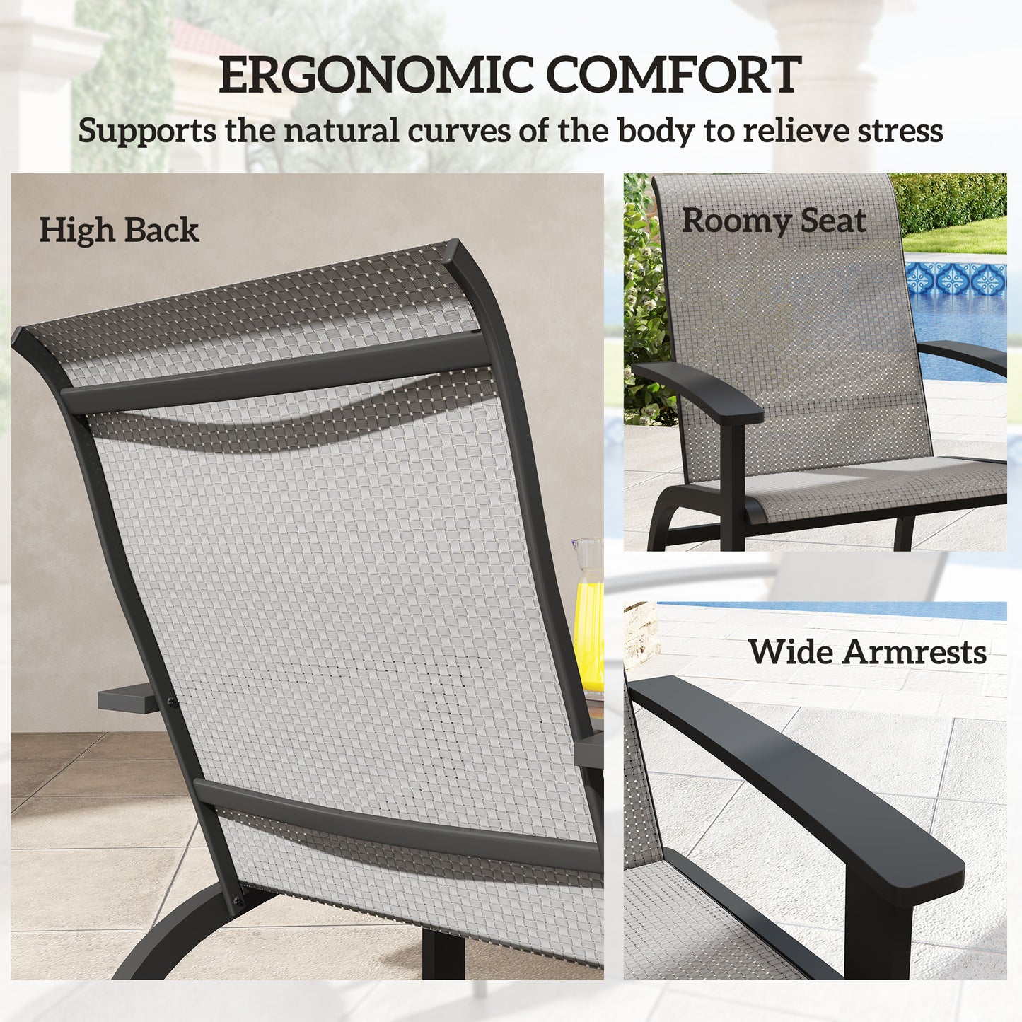 Outdoor Adirondack Chair Muskoka Chair with Aluminum Frame, Mesh Seat, High Back for Garden, Deck, Dark Grey