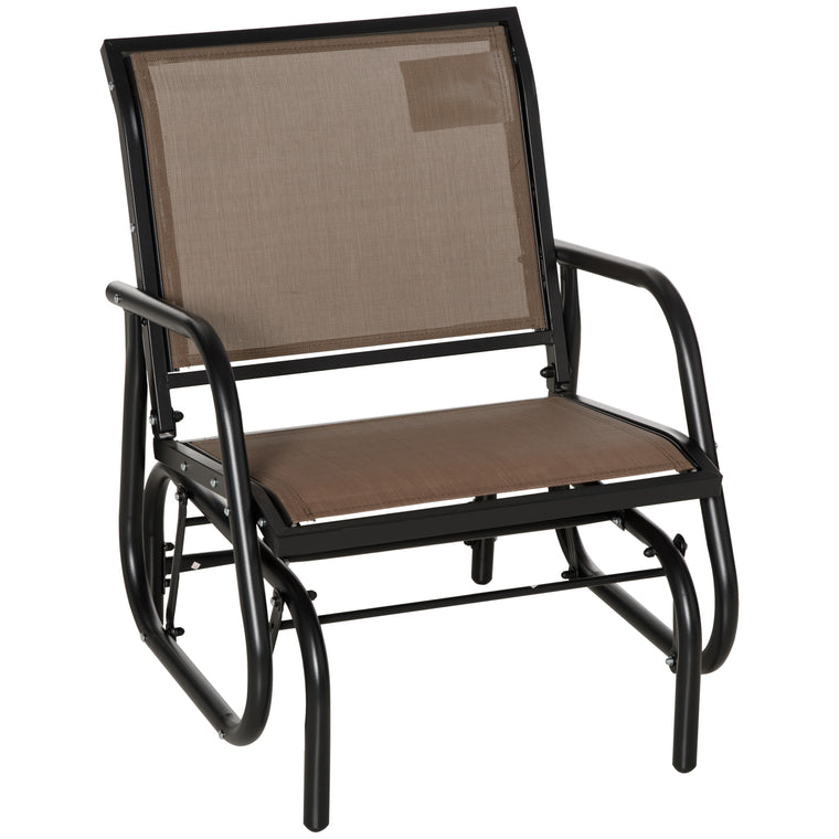 Brown Glider Chair with Mesh Seat and Metal Frame