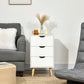 Bedside Table, Modern Nightstand with 3 Drawers, Side End Table with Wood Legs for Living Room, Bedroom, White