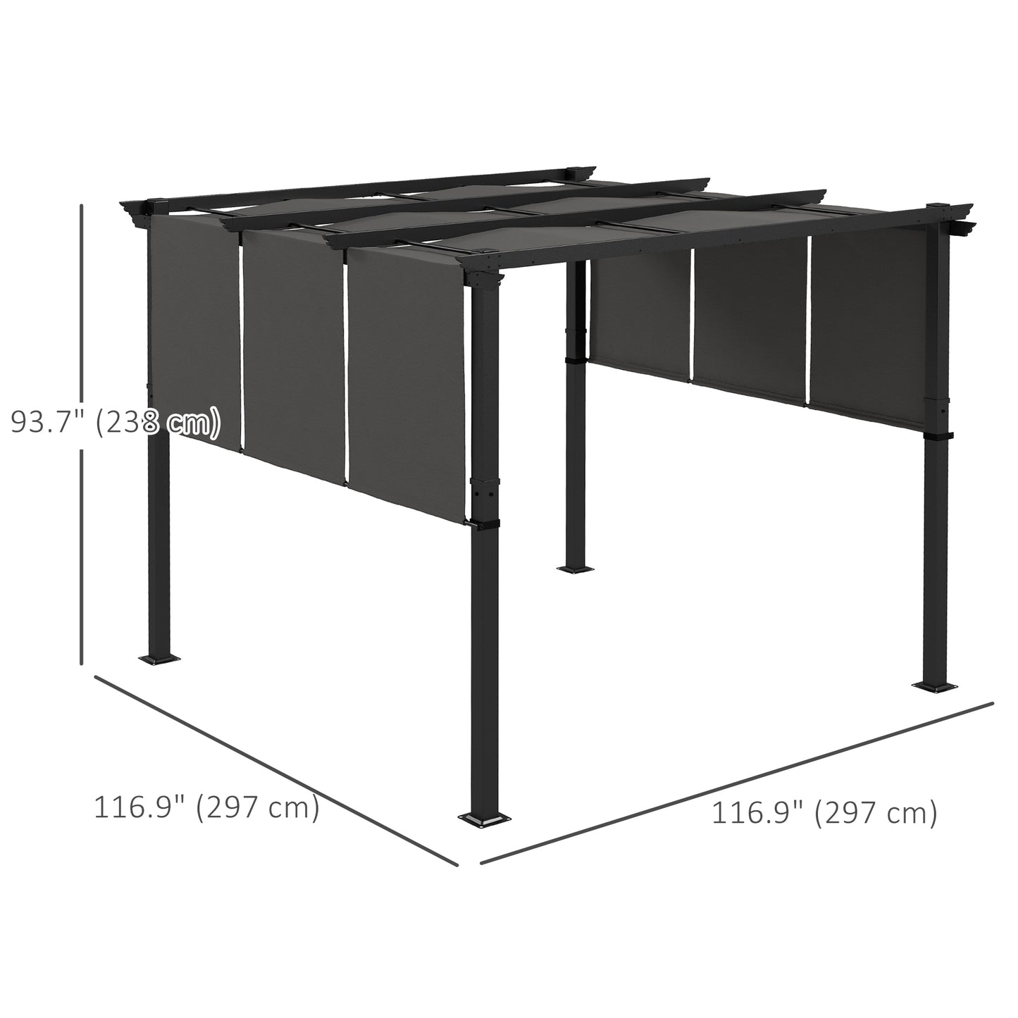 Metal Pergola, Outdoor Pergola with Retractable Canopy, for Garden, Patio, Backyard, Deck