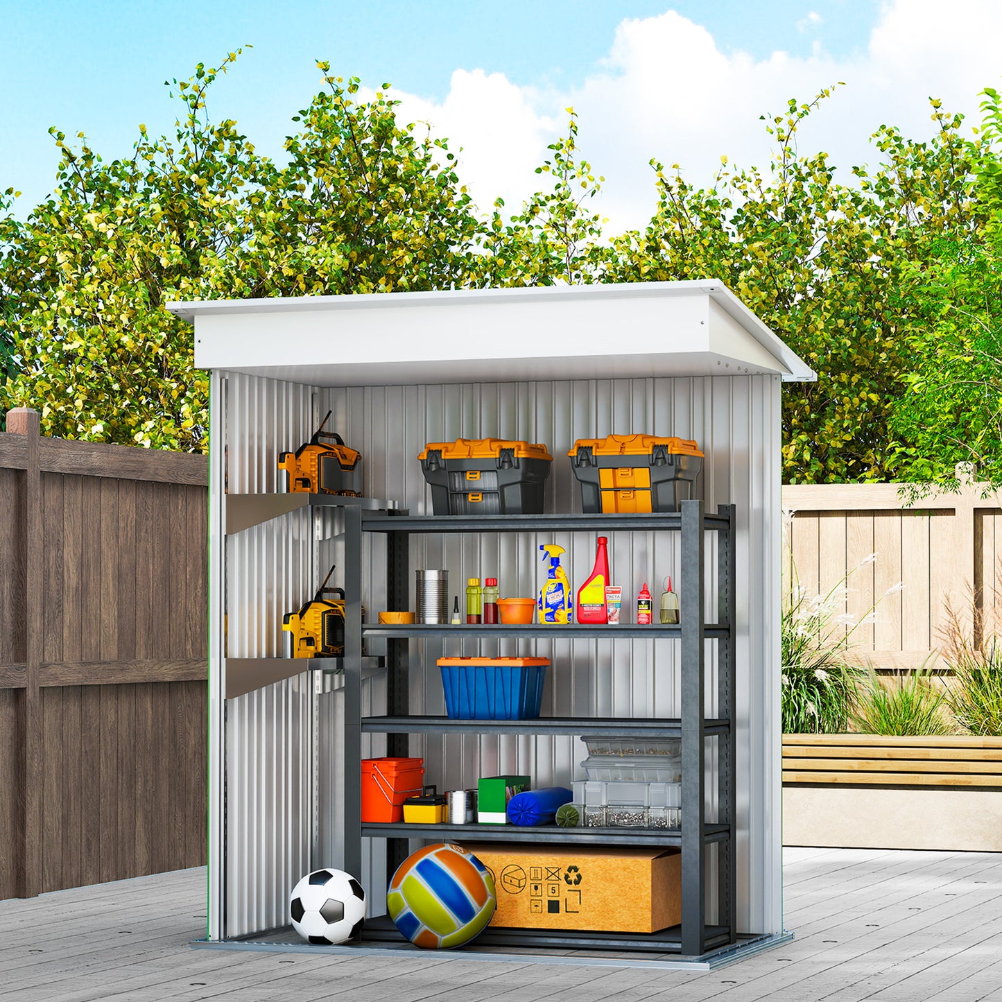 Outdoor Storage Shed, Steel Lean-to Shed with Adjustable Shelf, Lock, Gloves, 5'x3'x6', Green