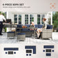 6pcs Outdoor Rattan Sofa Set Garden Wicker Sectional Couch Furniture Set with Dining Table and Chair Deep Blue