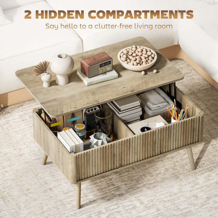 Lift Top Coffee Table with Storage and Pine Legs - Oak