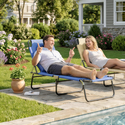 Blue Folding Chaise Lounge with Face Hole and Pillow