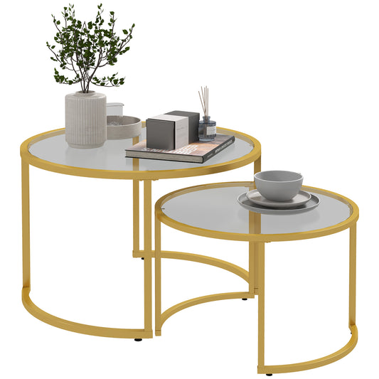 Round Glass Nesting Coffee Tables Set of 2 - Gold