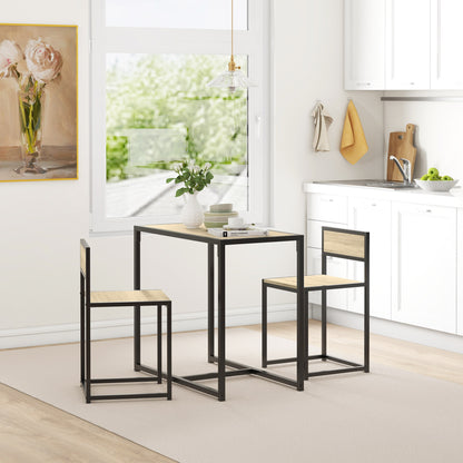 3-Piece Industrial Dining Table Set for 2 - Oak