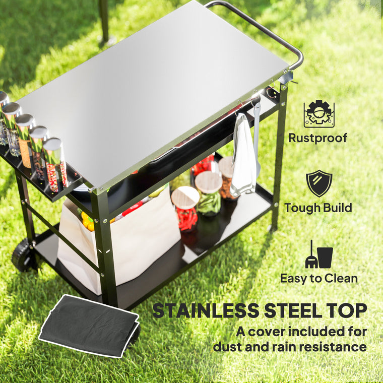 BBQ Stand with Stainless Steel Top & Adjustable Shelf