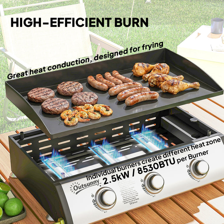 Black 3-Burner Propane Gas Grill with Non-Stick Griddle