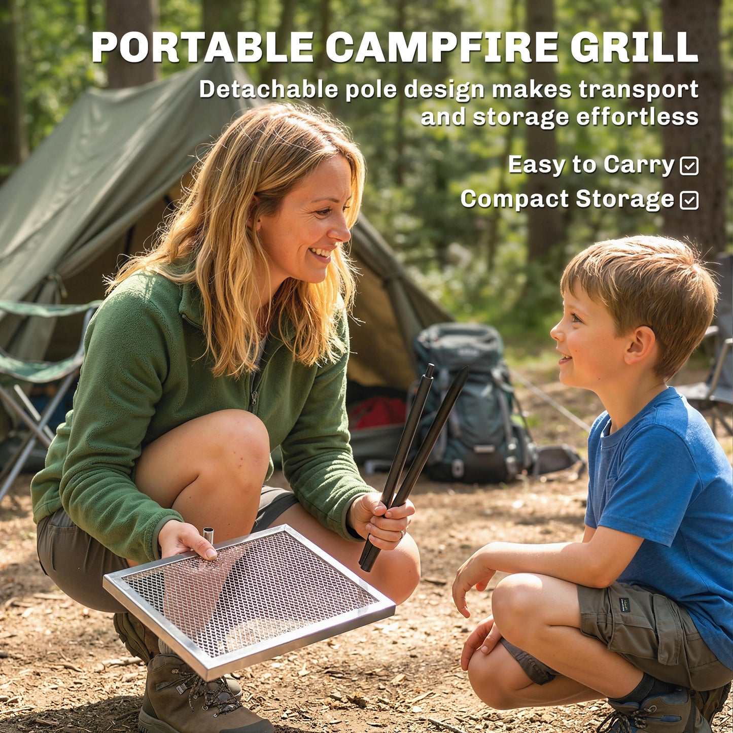 Swivel Campfire Grill, 360° Adjustable Heavy Duty Chrome-Plated Steel Campfire Cooking Grate, Silver