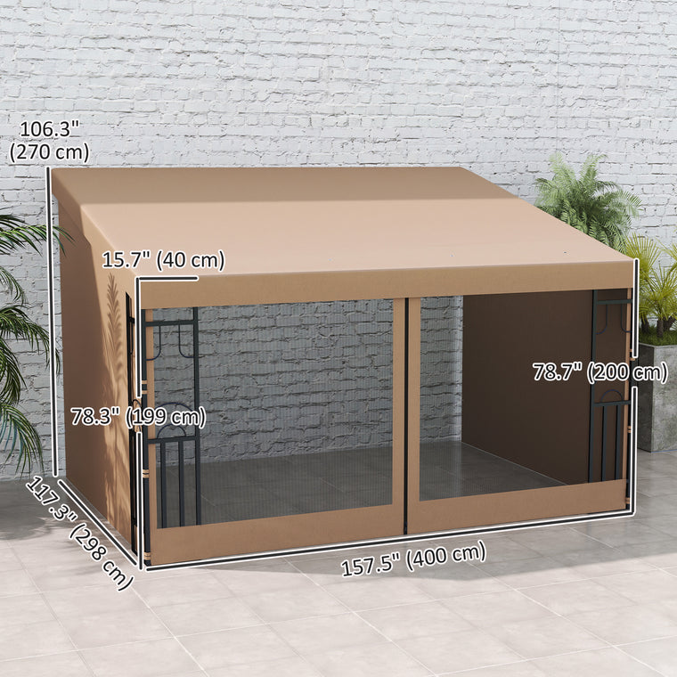 10' x 13' Wall Pergola with Curtains and Netting