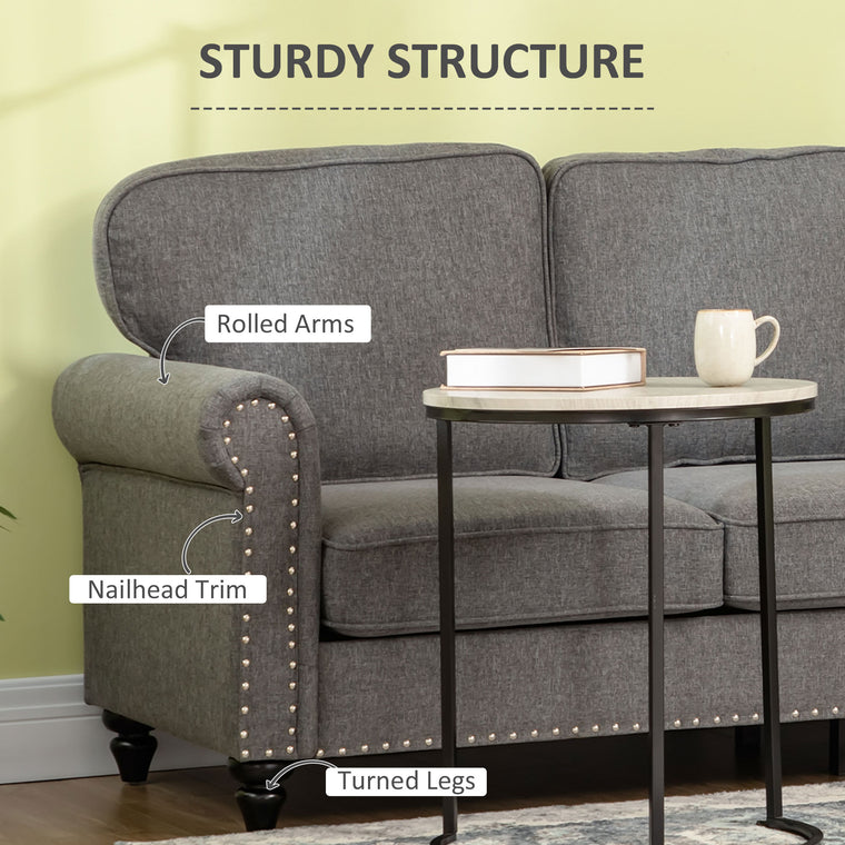 81" 3-Seater Linen Sofa with Nailhead Trim - Grey