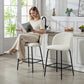 Set of 2 Counter Height Barstools, Upholstered Linen Bar Stools with Backrest, Footrest and Steel Legs, Cream White