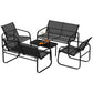 4 Piece Patio Furniture Set, Outdoor Conversation Set with 2 Loveseats, 2 Armchairs, Glass-Top Table, Black