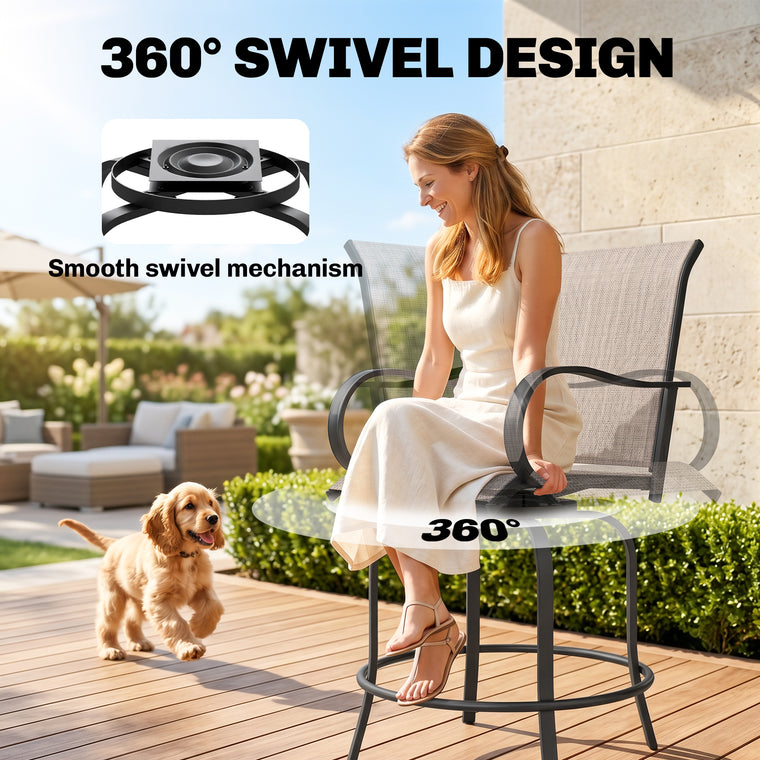 2-Piece 360-Degree Swivel Bar Stool Set, 26.8"x29.5"x48.4"