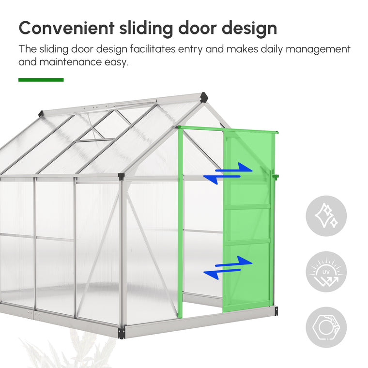 6' x 8' x 6.6' Silver Polycarbonate Greenhouse with Rain Gutter