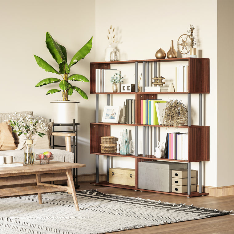 5-Tier S-Shaped Geometric Bookcase - Walnut