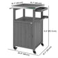 Grill Table with Stainless Steel Top, Pizza Oven Table with Storage Cabinet, Spice Rack, Wheels, Handle, Dark Grey