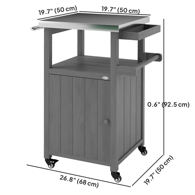 Dark Grey Grill Table with Storage Cabinet & Spice Rack