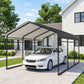 Metal Carport, Heavy Duty Garage Car Shelter with Galvanized Metal Roof and Removable Sidewalls, Light Grey