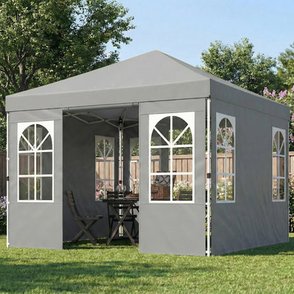 9.6' x 9.6' Light Grey Pop-Up Canopy Tent with 4 Sidewalls