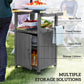 Grill Table with Stainless Steel Top, Pizza Oven Table with Storage Cabinet, Spice Rack, Wheels, Handle, Dark Grey
