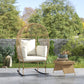 Oversized Rocking Chair, Indoor Outdoor Egg Chair w/ Thickened Cushions, Wicker Patio Lounger for Porch, Balcony, Beige
