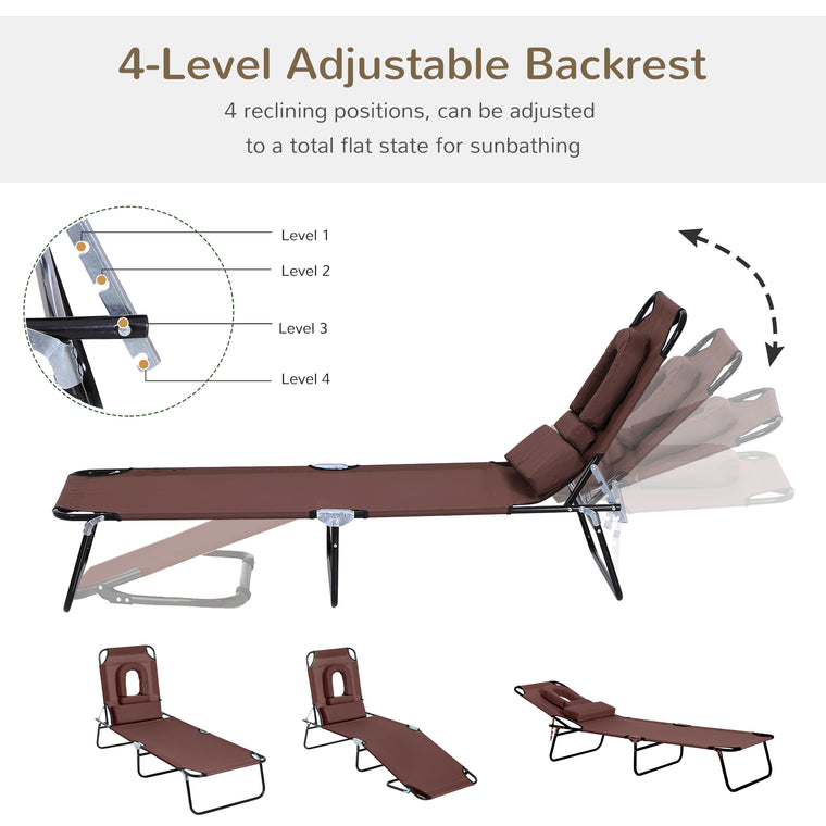 Brown Folding Chaise Lounge with Face Hole and Pillow