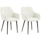 Dining Chairs Set of 2, Velvet-look Fabric Upholstered Kitchen Chairs with Backrest, Armrests and Steel Legs, Cream White