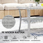 Outdoor Coffee Table with Storage Shelf, PE Wicker Patio Table with Glass Top for Garden, Backyard, Dark Grey